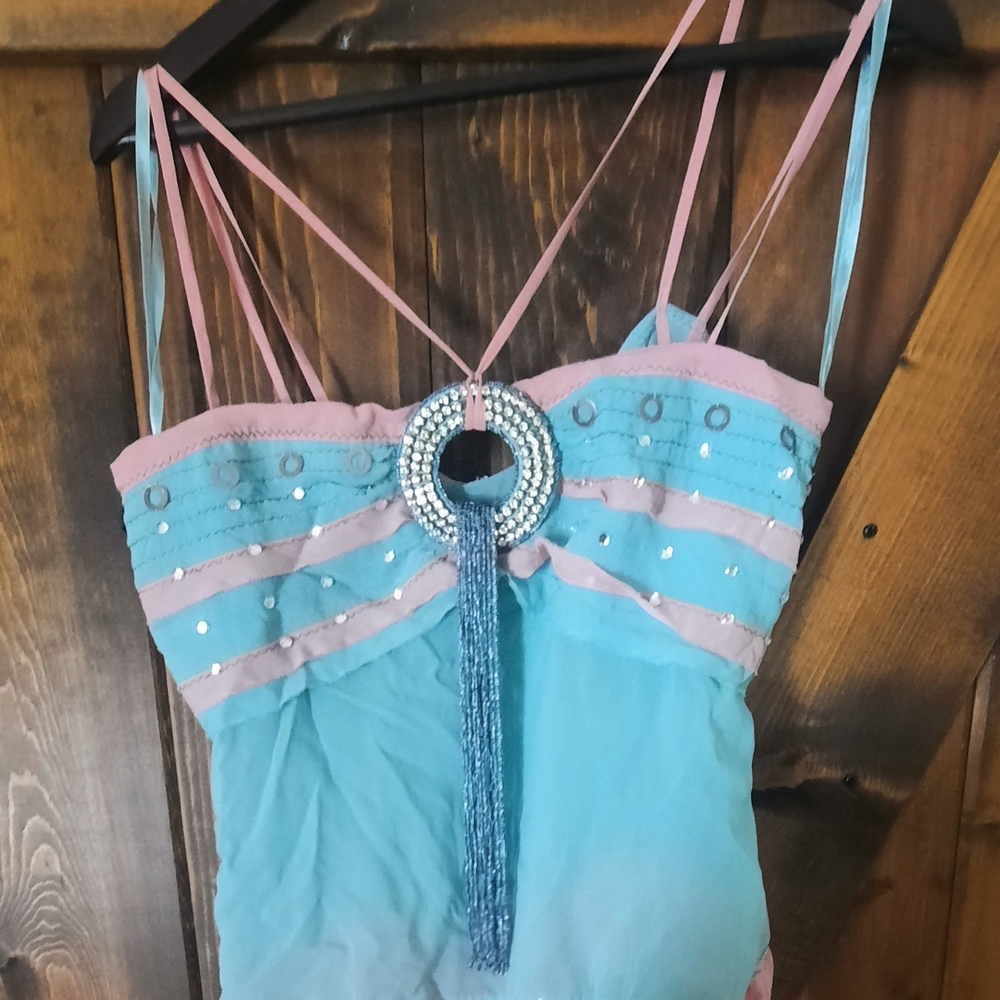 Blue and Pink Beaded Top with Tassel